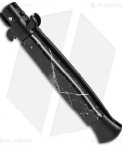 Alternative view of Frank B 9" Italian Stiletto Automatic Knife Black Marble (4" Black Serr)
