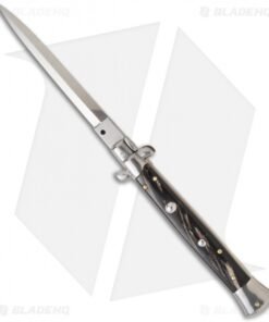 Frank B 11" Italian Stiletto Automatic Knife Dark Horn (5" Satin Dagger)