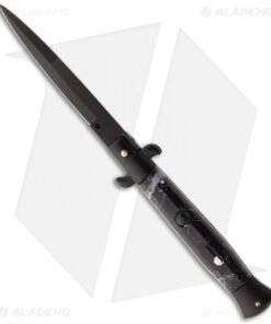 Frank B 9" Italian Stiletto Automatic Knife Black Marble (4" Black Bayo)
