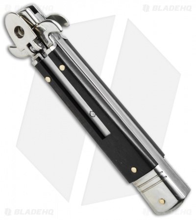 AKC Leverletto 7.5" Lever Lock Automatic Italian Knife Ebony (3.2" Satin Serr) - Image 3