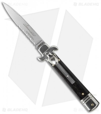 AKC Leverletto 7.5" Lever Lock Automatic Italian Knife Ebony (3.2" Satin Serr)