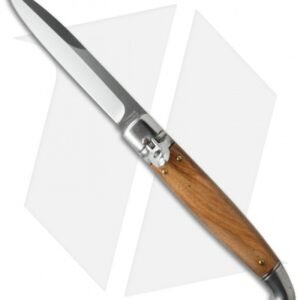 SKM 9.5" Fancy Lever Lock Automatic Knife Olive Wood (4" Satin Bayo)