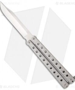 McAhron Custom Balisong Silver Twill CF Bowie Butterfly Knife (4.5" Satin)