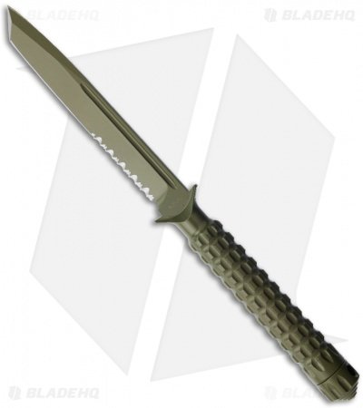 Microtech A.D.O. Tanto Knife T/E Fixed Blade (4.5" Green Serr) 117-2GR
