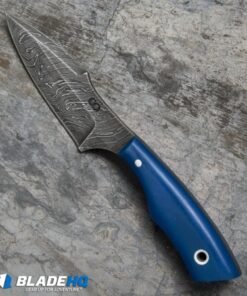 Alternative view of Olamic Cutlery Fixed Blade Neck Knife Blue G-10 (3" Damascus)
