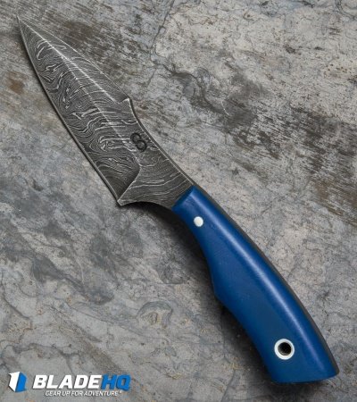 Olamic Cutlery Fixed Blade Neck Knife Blue G-10 (3" Damascus) - Image 2