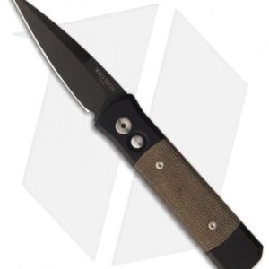 Protech Godson Automatic Knife Black w/ Green Micarta (3.15" Black Plain) 716-GL