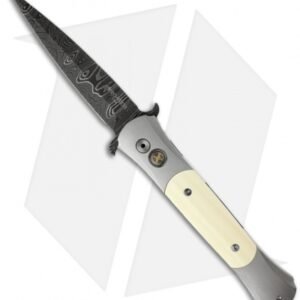 Protech Large Don Custom Steel Automatic Knife Mastodon Ivory (4.5" Damascus)