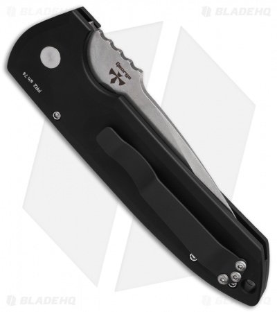Pro-Tech Les George Rockeye Automatic Knife Black Knurled (3.375" Stonewash) - Image 2