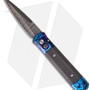 Protech Custom Godfather Automatic Knife Blue Jazz Carbon Fiber (Damascus) #42