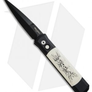 Protech Godfather Custom Karst Skull Scrimshaw Automatic Knife (4" Black) 931