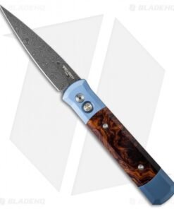 Pro-Tech Godfather Custom Automatic Knife Blued Titanium/Ironwood (Damascus)