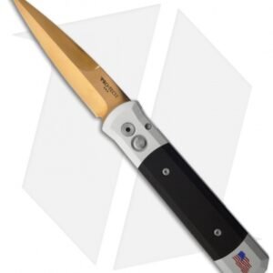 Protech Ltd Edition Godfather Automatic Knife Gray w/ Black G10 (4" Gold-Ti) #7