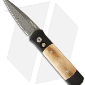 Protech Custom Damascus Godson Automatic Knife w/ Mastodon Ivory (3.15" Plain)