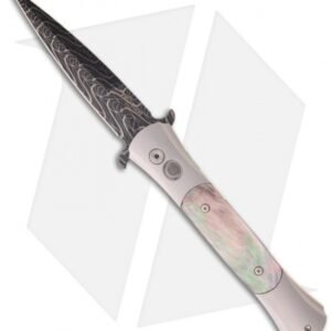 Protech Large Don Custom Steel Automatic Knife Black Lip Pearl (4.5" Damascus)