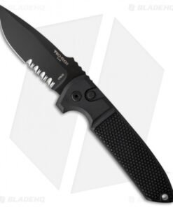 Pro-Tech Les George Rockeye Auto Knife Black Knurled (3.375" Black Serr) CPM-D2