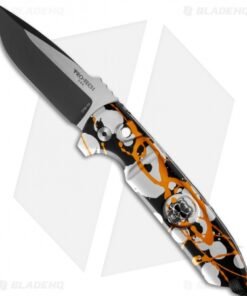 Pro-Tech Les George Rockeye Skull Surprise Splash Auto Knife - Orange/Black