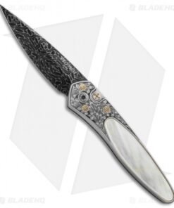 Pro-Tech Ultimate Custom Newport Knife Gold Lip Pearl & Gold (3" Damascus)