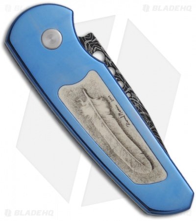 Pro-Tech One-of-a-Kind Custom Runt 2 Titanium Automatic Knife (1.9" Damascus) - Image 2