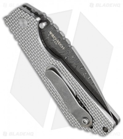 Strider + Pro-Tech Custom SnG Automatic Knife Knurled Titanium (3.5" Damascus) - Image 3