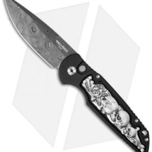 Pro-Tech TR-3 Shaw Skull Automatic Knife Coin Struck Inlay (3.5" Damascus)