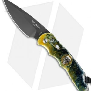 Pro-Tech TR-4 Skull Automatic Knife Gold Plus Splash (4" Black)