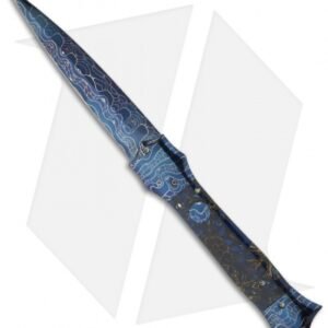 Rainy Vallotton Custom Shiv Automatic Knife w/ Blue Sweet Gum Pod (Damascus)