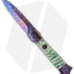 Rainy Vallotton Custom Shiv Automatic Knife Green Molar (Damascus)