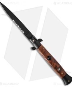 Frank B 9" Italian Stiletto Automatic Knife Sim. Briar Wood (4" Black Serr)