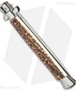 Alternative view of SKM 13" Italian Stiletto Automatic Knife Stag Horn (5.7" Satin Flat)