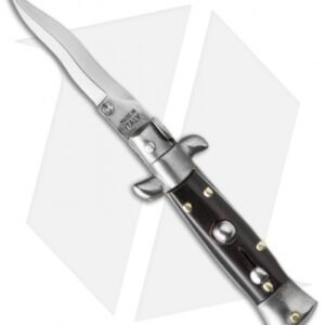 SKM 4.5" Italian Mini Stiletto Automatic Knife Dark Horn (2" Satin Kris)