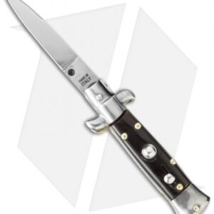 SKM 4.5" Italian Mini Stiletto Automatic Knife Dark Horn (2" Satin Swedge)
