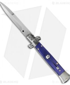 SKM 8" Italian Stiletto Automatic Knife Blue Pearlex (3.3" Satin Bayonet)