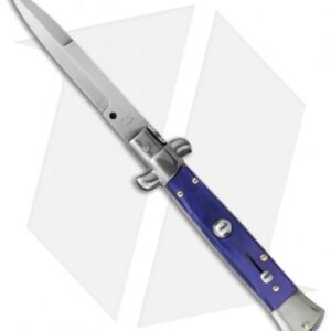 SKM 8" Italian Stiletto Automatic Knife Blue Pearlex (3.3" Satin Bayonet)