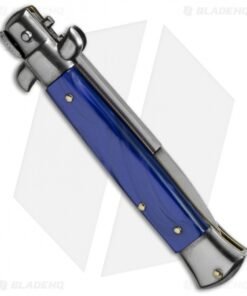 Alternative view of SKM 8" Italian Stiletto Automatic Knife Blue Pearlex (3.3" Satin Bayonet)