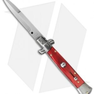 SKM 8" Italian Stiletto Automatic Knife Red Pearlex (3.3" Satin Bayonet)