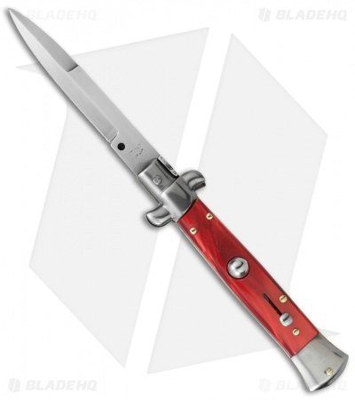 SKM 8" Italian Stiletto Automatic Knife Red Pearlex (3.3" Satin Bayonet)