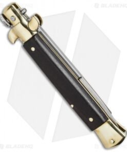 Alternative view of SKM 9" Italian Stiletto Automatic Knife Brass/Dark Wood (3.8" Satin Bayonet)