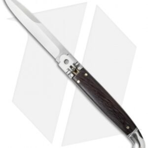 SKM 9.5" Fancy Lever Lock Automatic Knife Dark Wood (4" Satin Bayo)