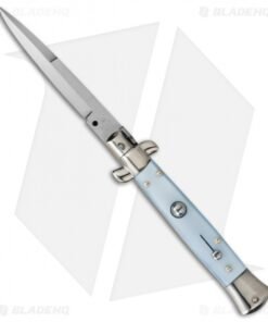 SKM AB 9" Italian Stiletto Automatic Knife Light Blue Pearlex (4" Satin Bayo)
