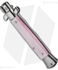 Alternative view of SKM 9" Italian Stiletto Automatic Knife Pink Pearlex (3.8" Satin Kriss)