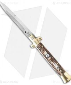 SKM 9" Italian Stiletto Automatic Knife Brass/Stag Horn (4" Bayonet)
