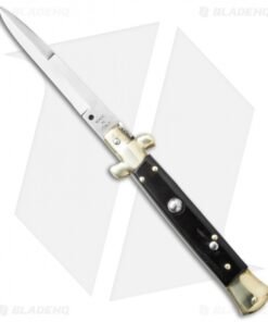 SKM 9" Italian Stiletto Automatic Knife Brass/Black Acrylic (3.8" Satin Bayonet)