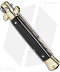 Alternative view of SKM 9" Italian Stiletto Automatic Knife Brass/Black Acrylic (3.8" Satin Bayonet)