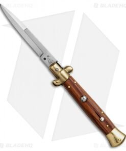 SKM AB 9" Italian Stiletto Automatic Knife Brass/Bocote Wood (4" Satin Bayonet)