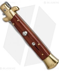 Alternative view of SKM AB 9" Italian Stiletto Automatic Knife Brass/Bocote Wood (4" Satin Kriss)