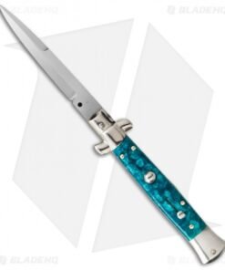 SKM AB 9" Italian Stiletto Automatic Knife Turquoise Acrylic (3.8" Satin Bayo)