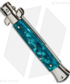 Alternative view of SKM AB 9" Italian Stiletto Automatic Knife Turquoise Acrylic (3.8" Satin Bayo)