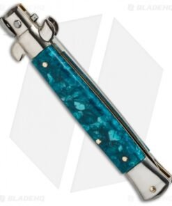 Alternative view of SKM AB 9" Italian Stiletto Automatic Knife Turquoise Acrylic (3.8" Satin Dagger)