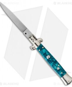 SKM AB 9" Italian Stiletto Automatic Knife Turquoise Acrylic (3.8" Satin Flat)